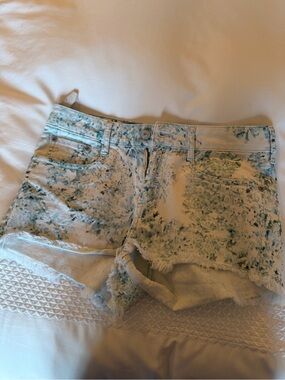 Comes de comptoires Florida Print Frayed Hem Women’s Shorts - White/Green